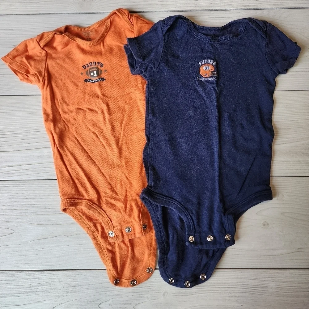 2 pack Carter's Football onesies size 12 mo
